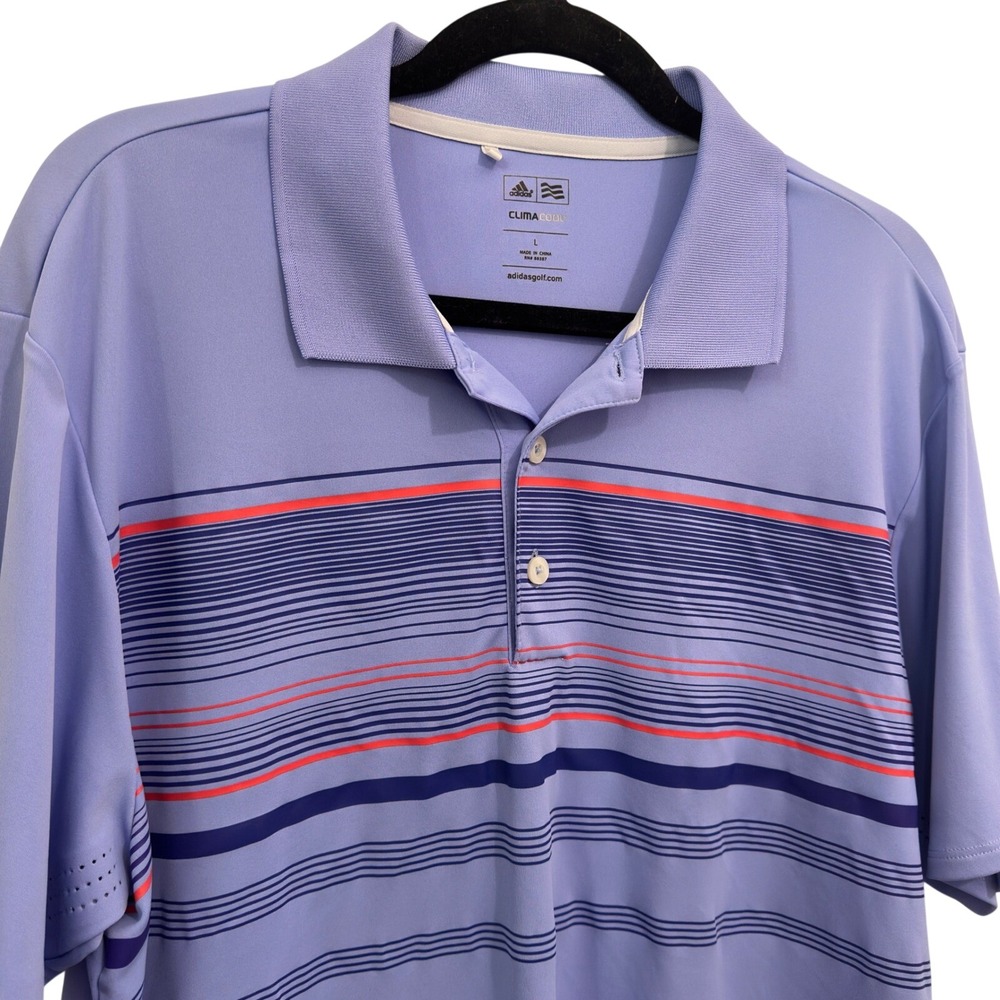 Adidas Golf Polo Mens L Lavender Stripe ClimaCool Berkshire Country Club Logo